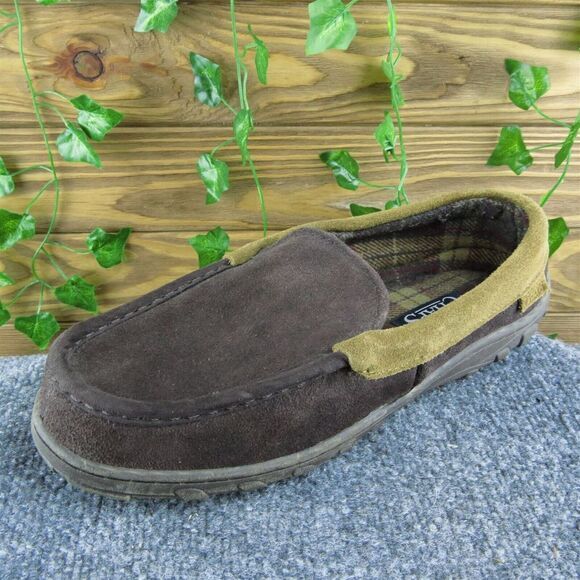 Chaps Gigi Men Slip-On‎ Slipper Size 9.5-10.5 Medium Brown Cow Suede Slip On - Picture 1 of 10
